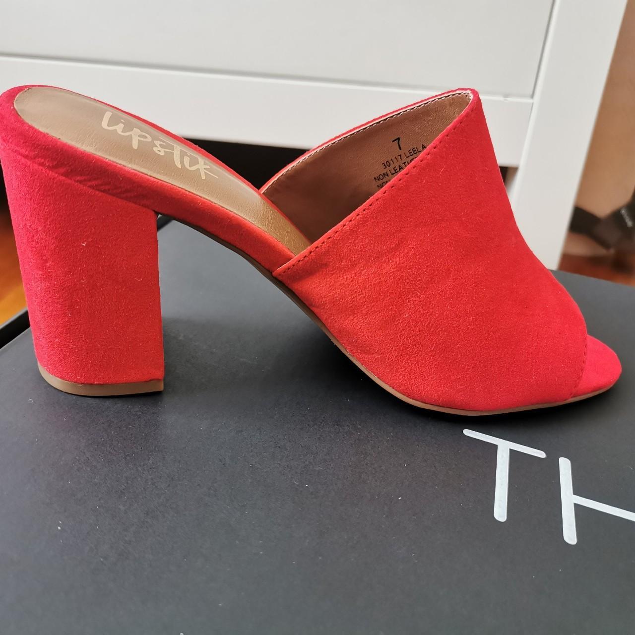 Red store suede mules