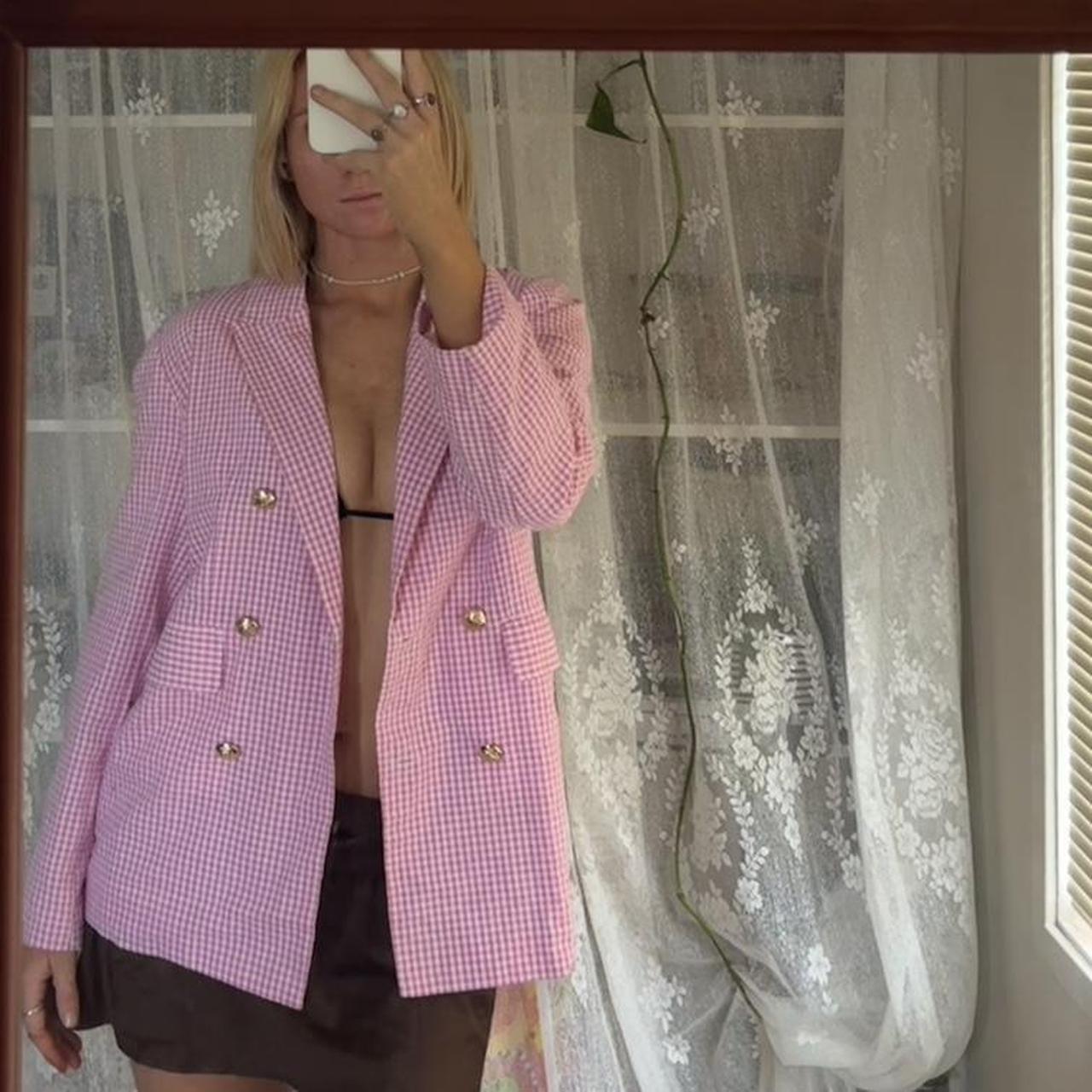 pink gingham blazer with satin lining deadstock -... - Depop