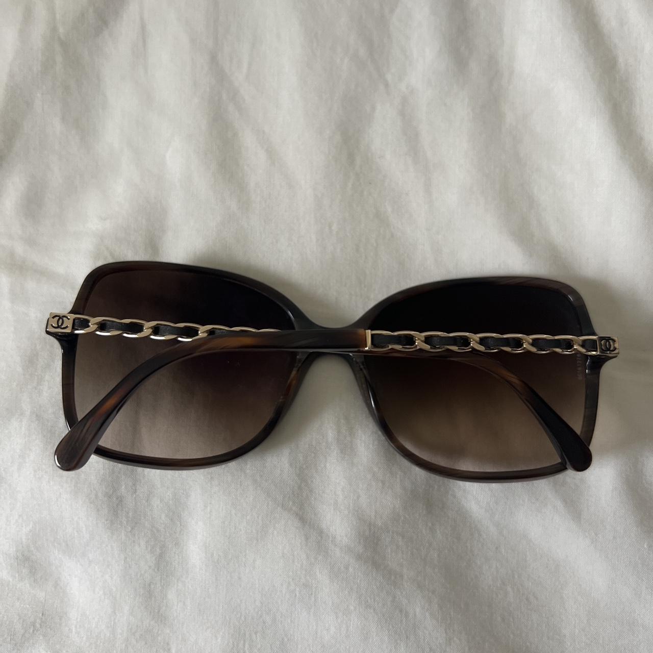 Chanel brown sunglasses with chain detail. Worn a. Depop