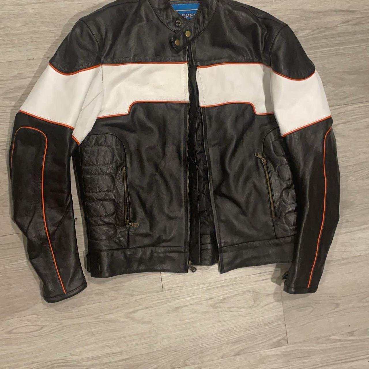 Sick black and white vintage Element leather biker. Depop