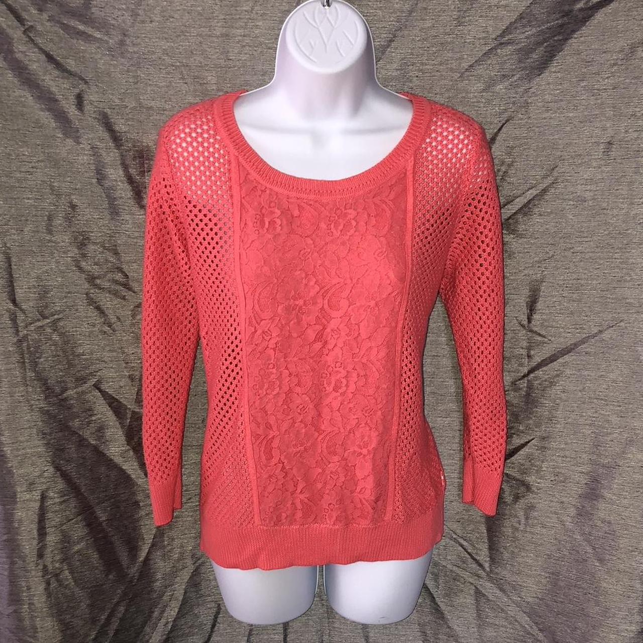 Coral knitted sweater with lace detail apt.9 size Large - Depop