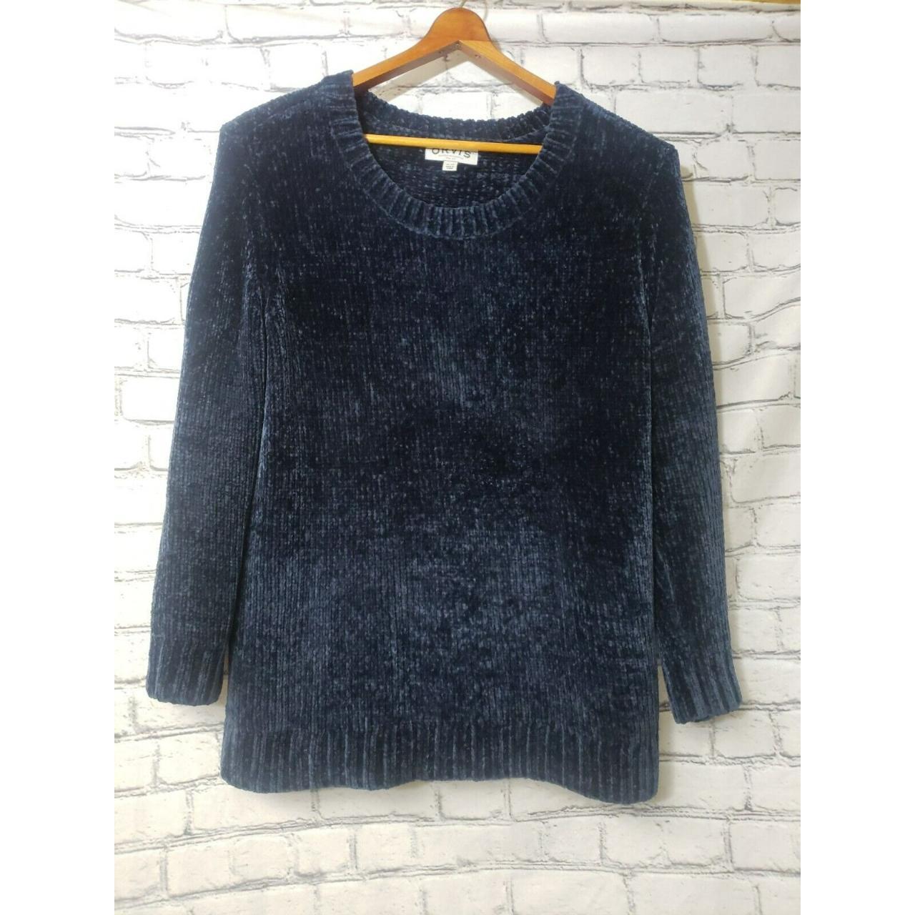 Orvis Blue Chenille Knit Relaxed Plush Ribbed Cuff... - Depop