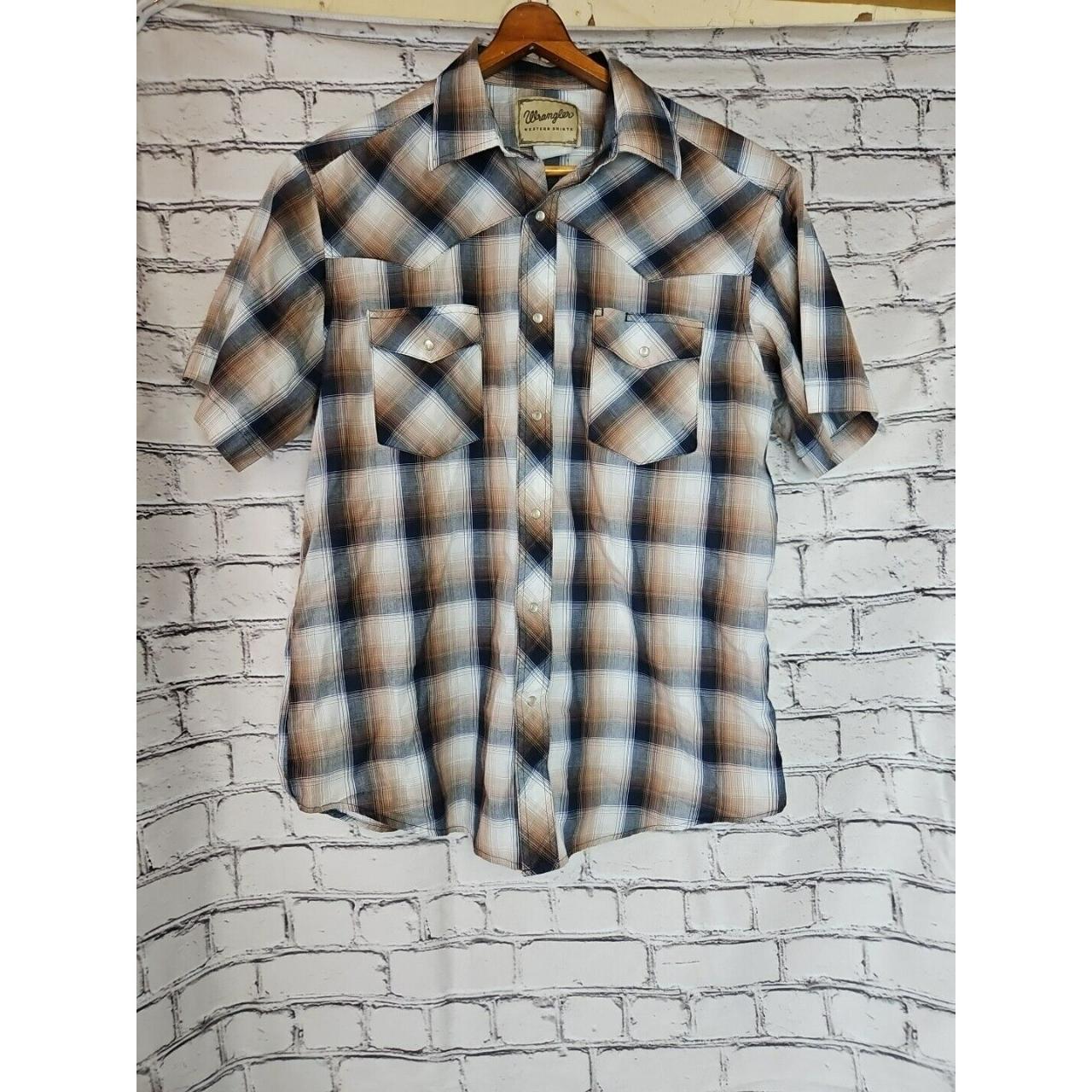 Wrangler Pearl Snap Mens Brown Plaid Short Sleeve... - Depop