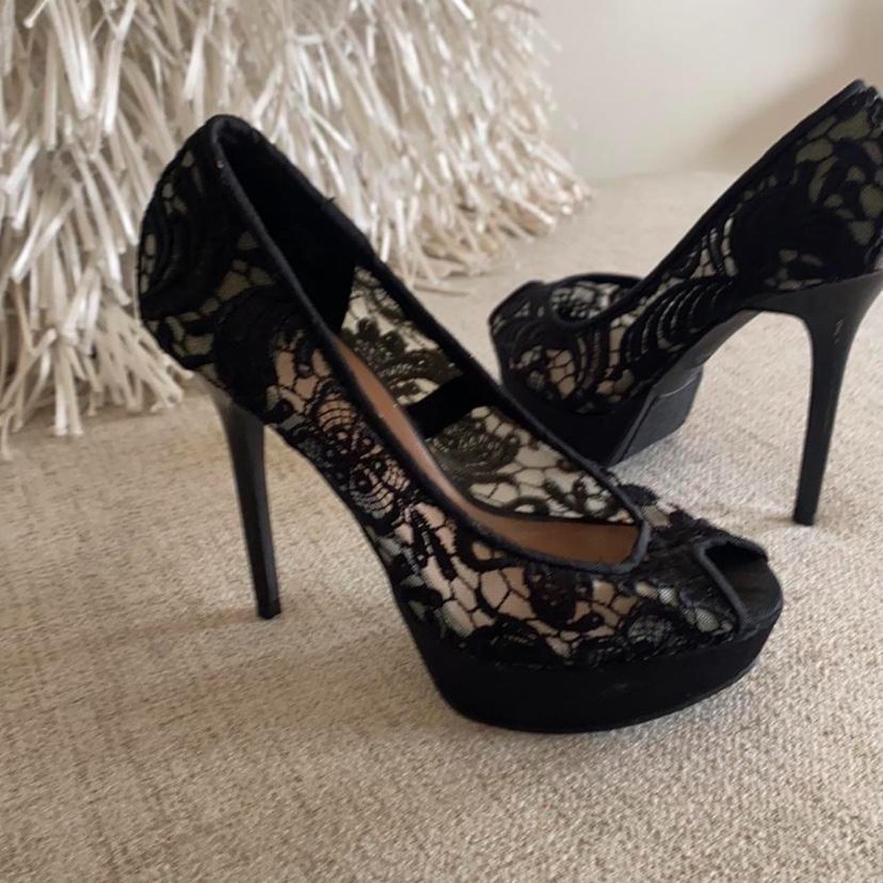 stunning black nude lace open toe heels Sexy lace. Depop