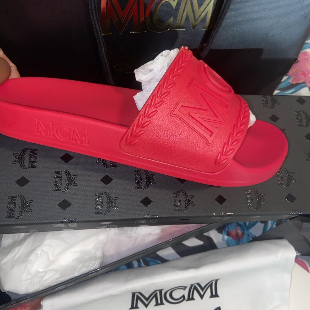 Red MCM logo slides size 37 IT NEVER WORN too Depop