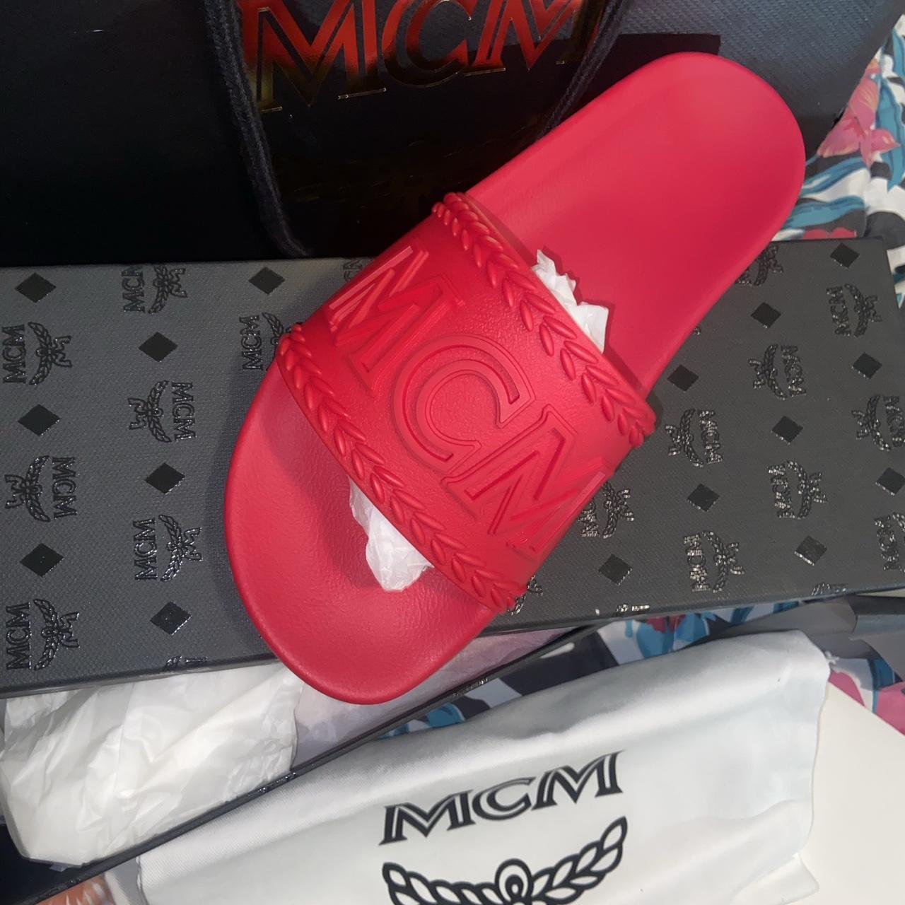 Red mcm slides womens hot sale