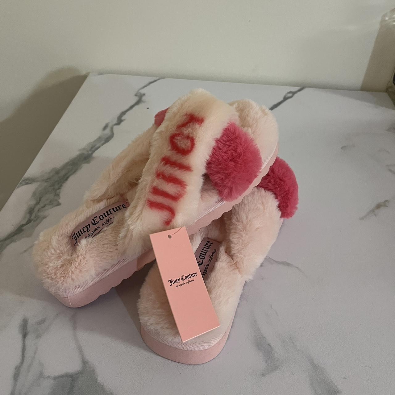 pink juicy couture fluffy slides size 6 new with... Depop