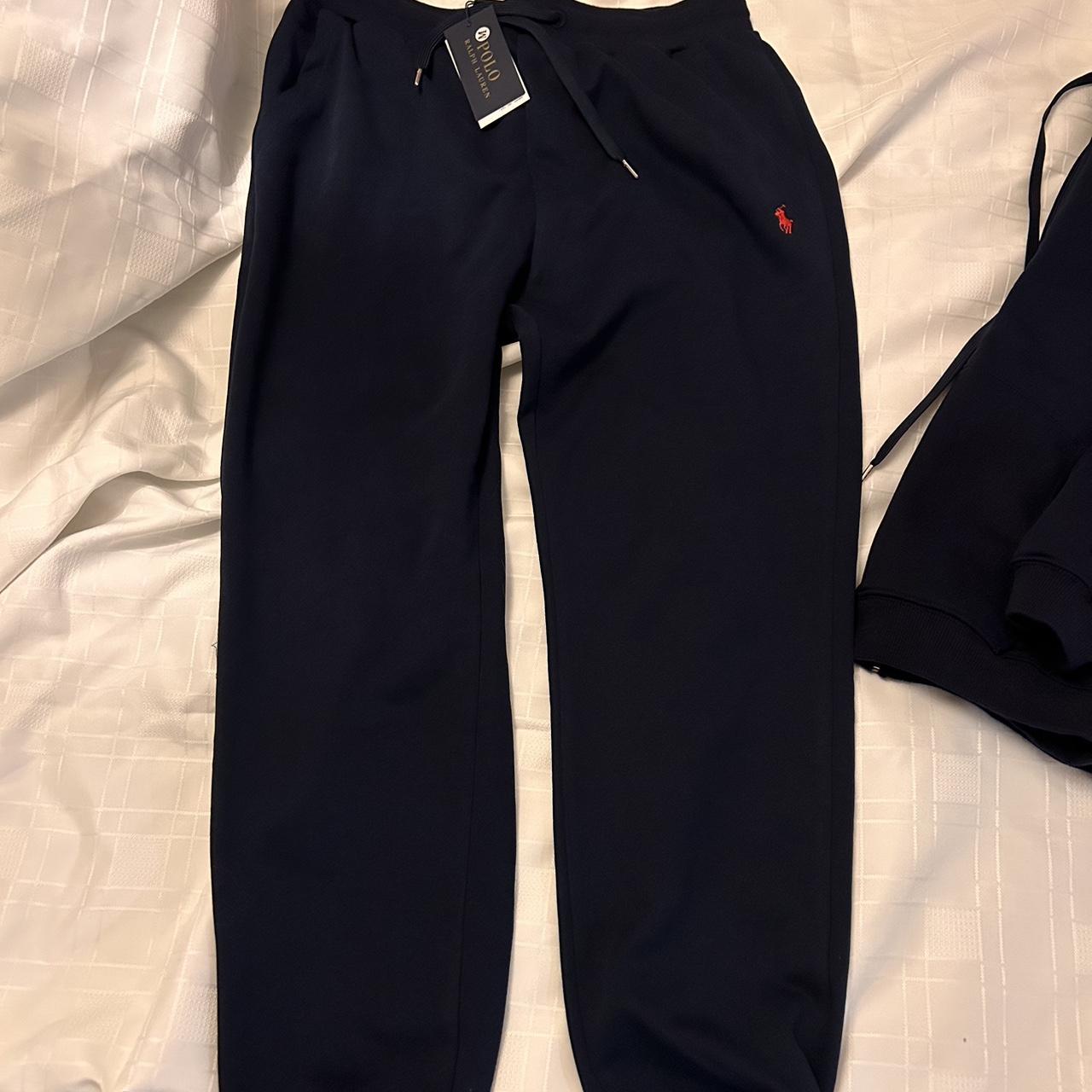 Navy blue ralph lauren tracksuit red logo Size - Depop