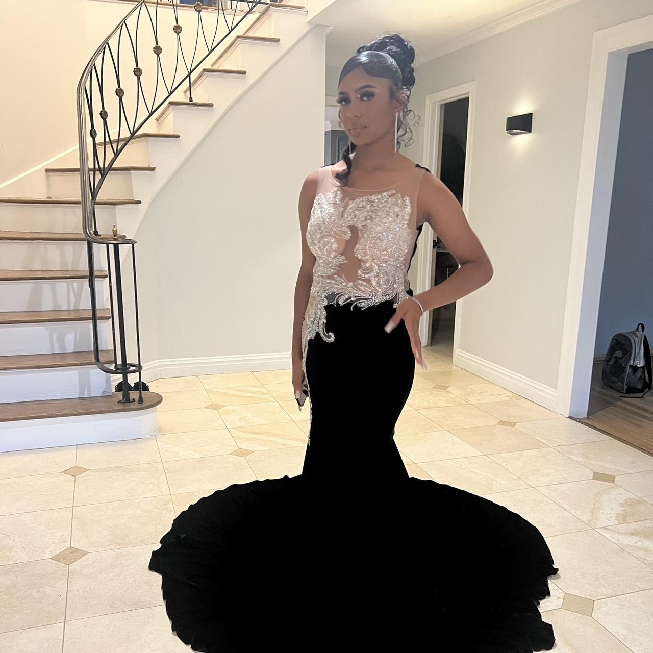 Custom Black and white prom ball gown with train... | Depop