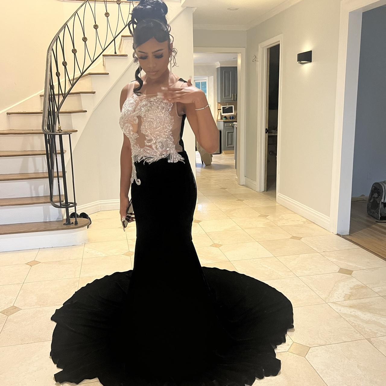 Custom Black and white prom ball gown with train... | Depop