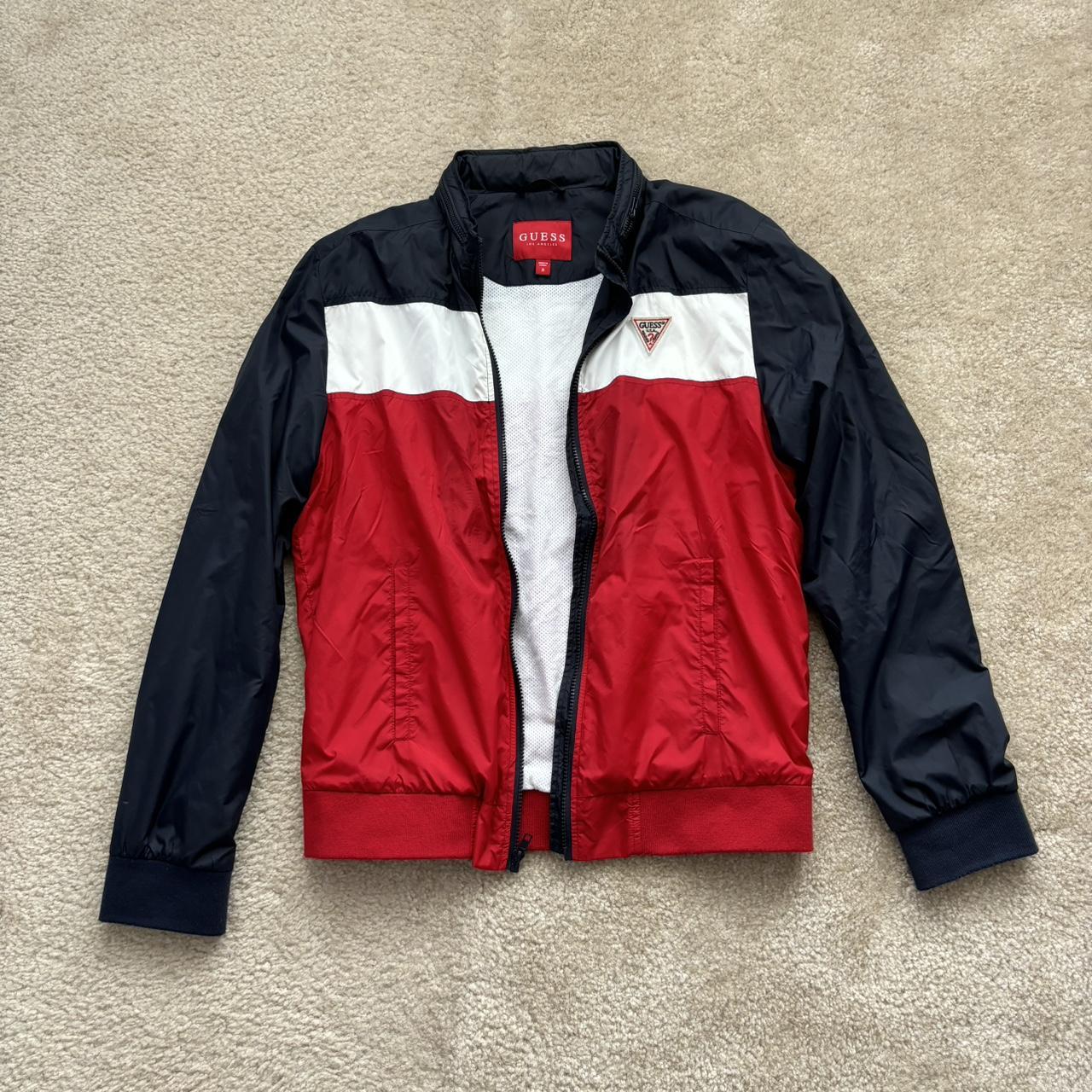 Guess red and navy windbreaker jacket. Attachable. Depop