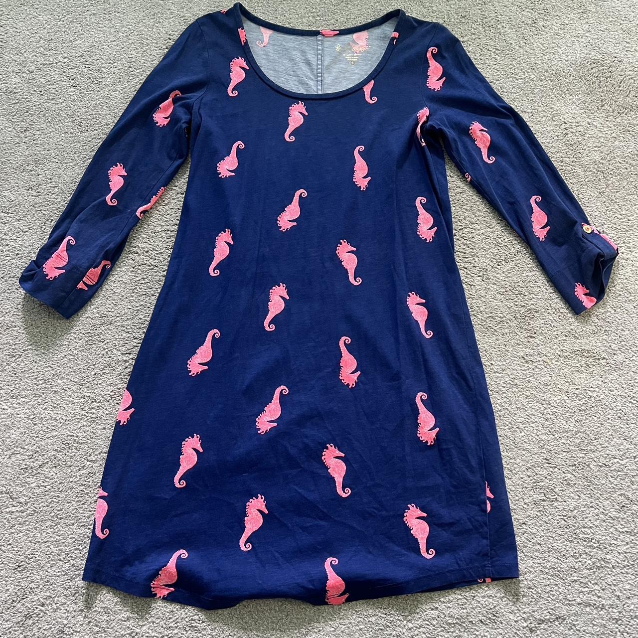 Lilly Pulitzer Navy blue and pink seahorse dress Depop