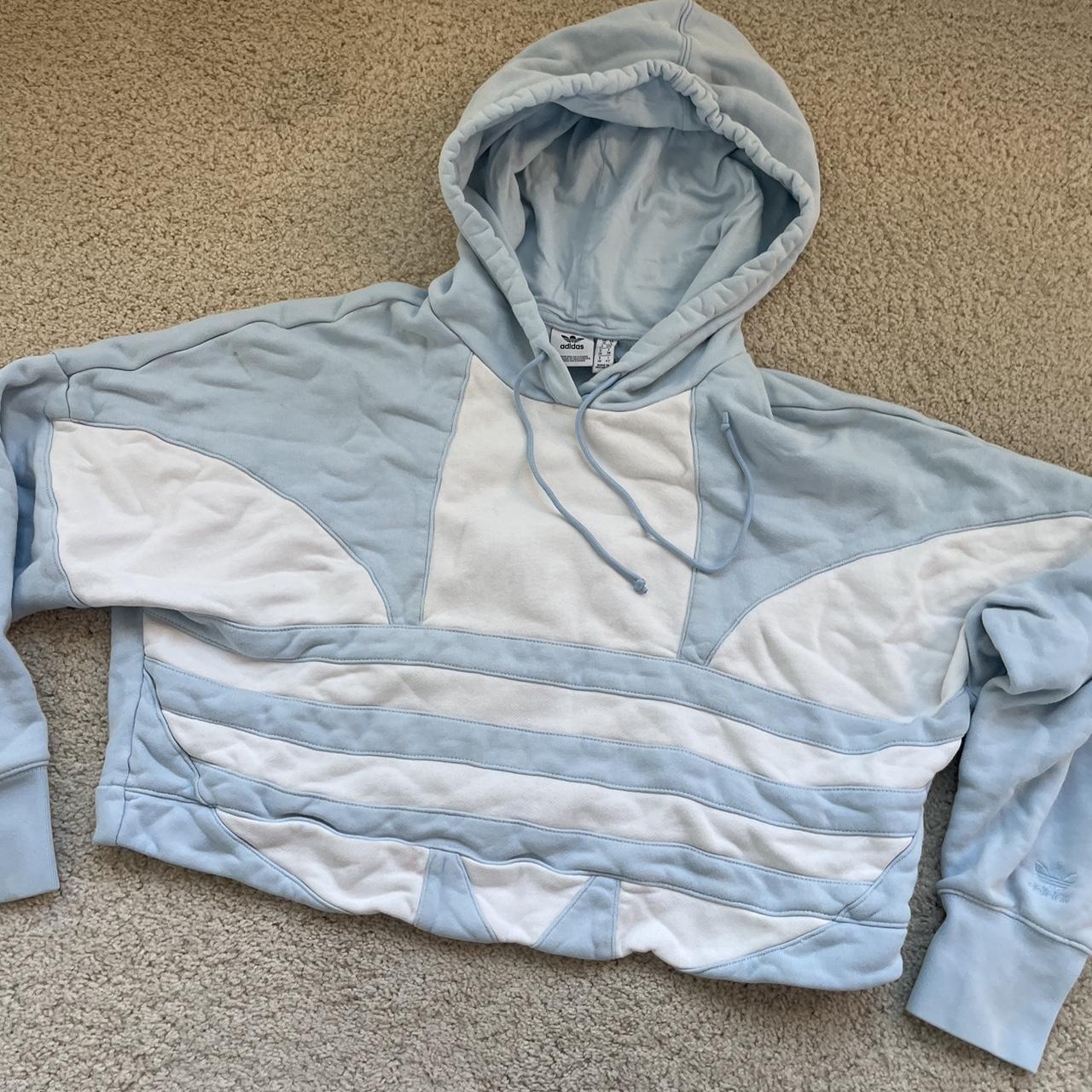 Light Blue adidas cropped hoodie trefoil womens. Depop