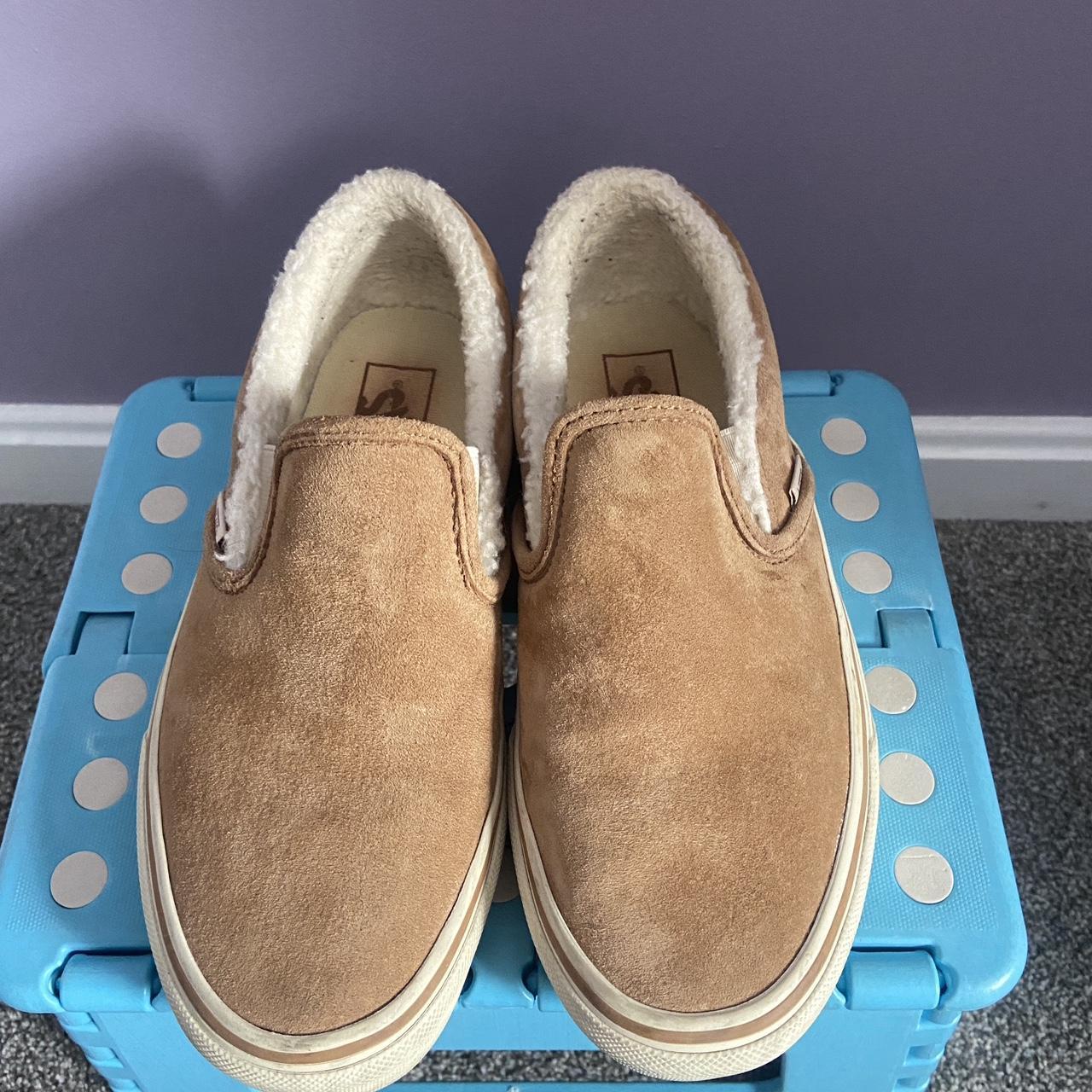 Vans slip on tan with fleece and 3M scotchgard Depop