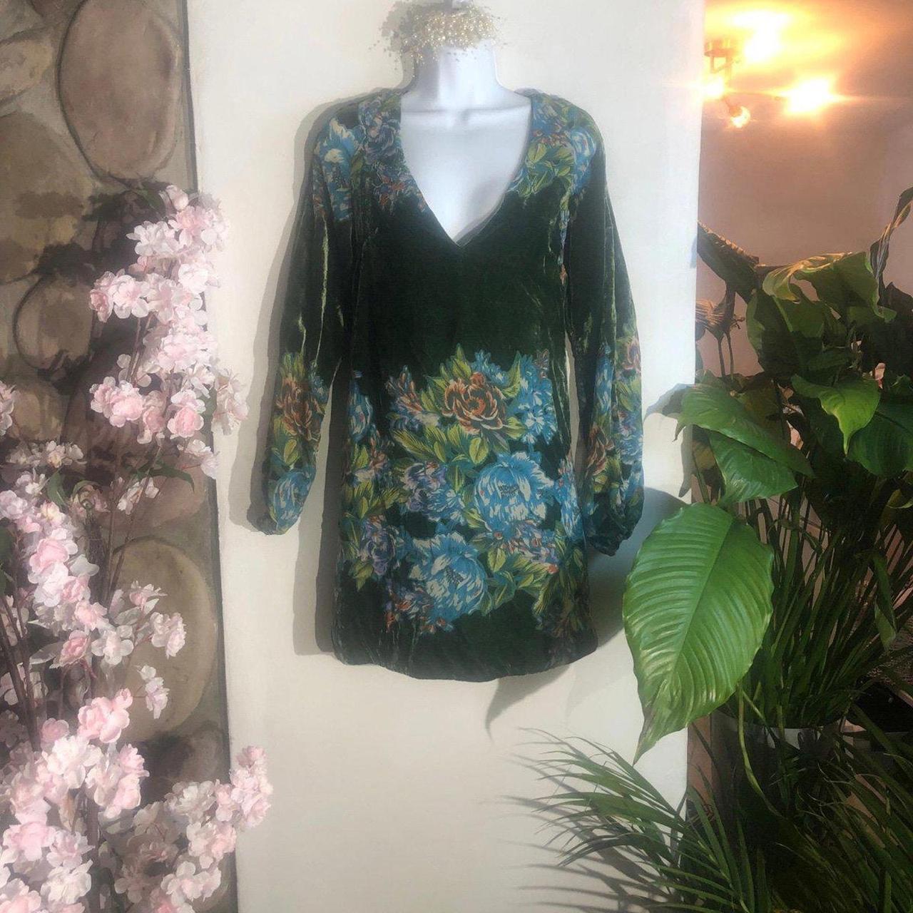 Free people green velvet long sleeve floral dress. Depop