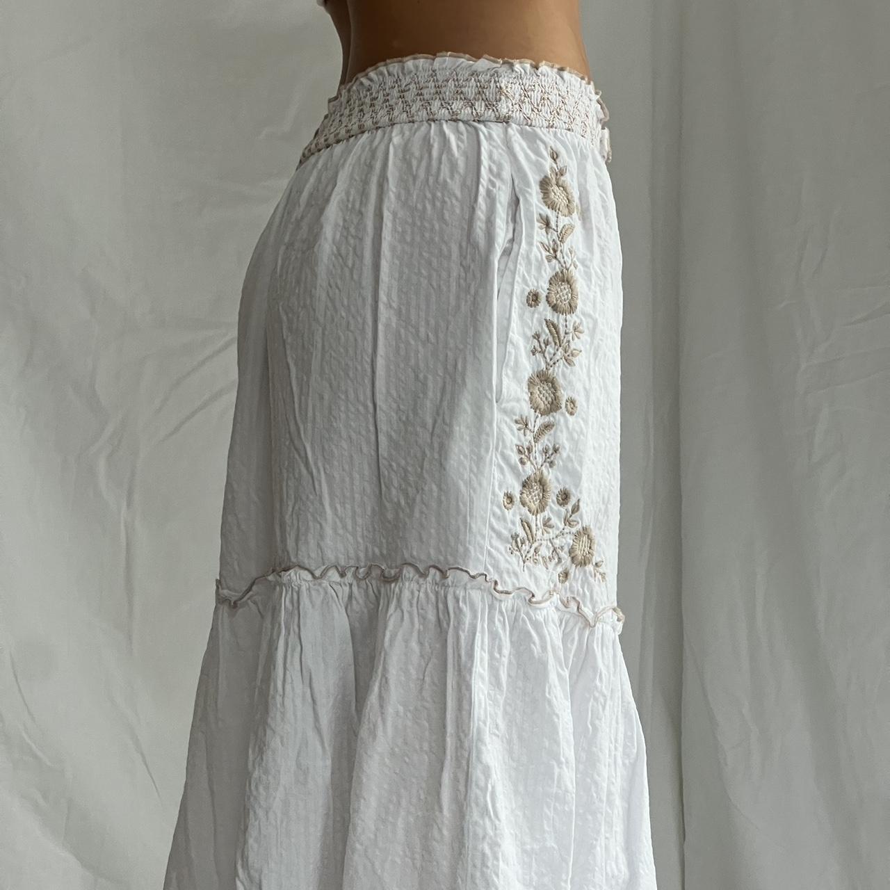 Free shipping White tiered cotton boho maxi skirt... - Depop