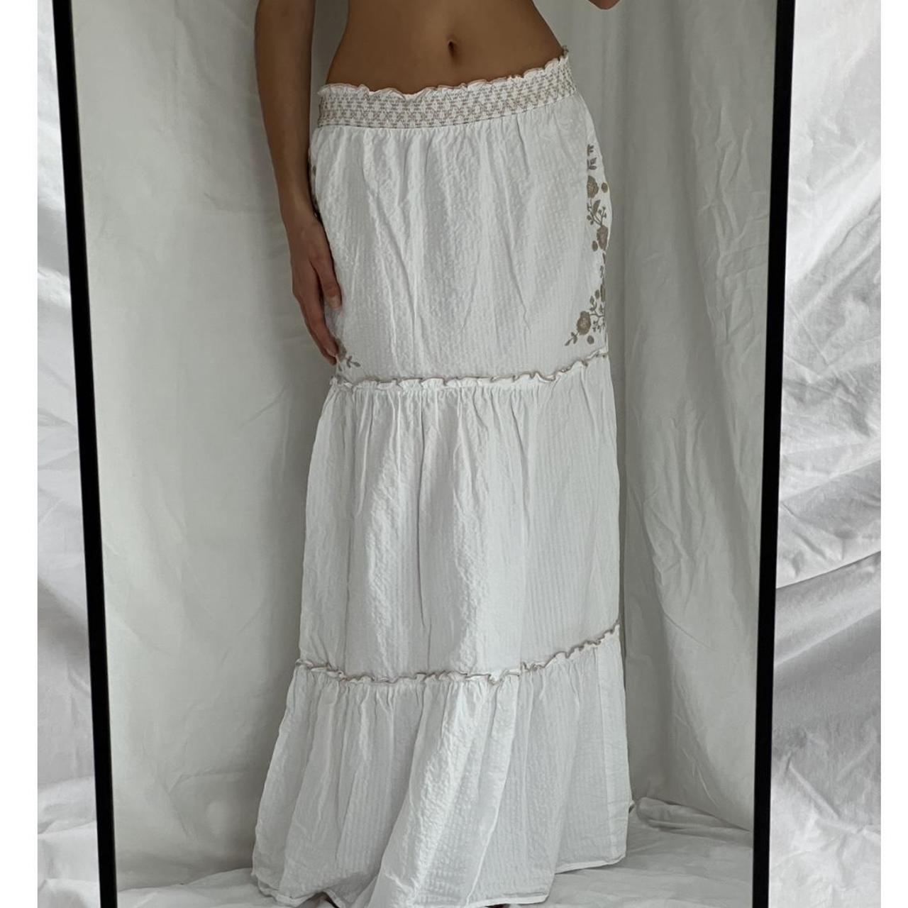 Free shipping White tiered cotton boho maxi skirt... - Depop