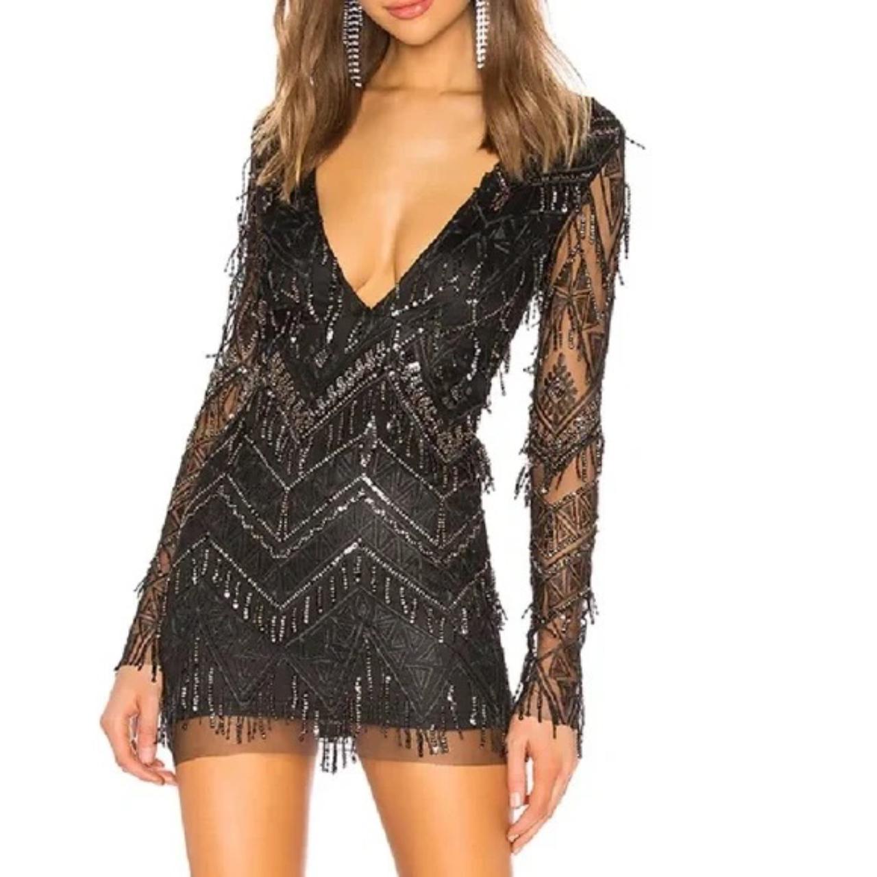 Nia sequin fringe outlet dress in black