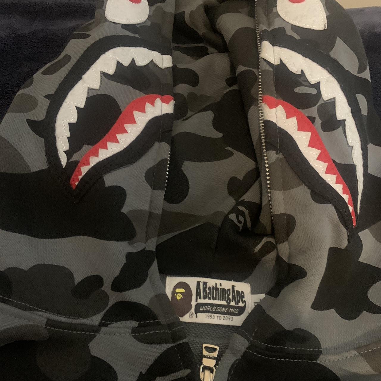 BAPE Grey and black hoodie like new - Depop