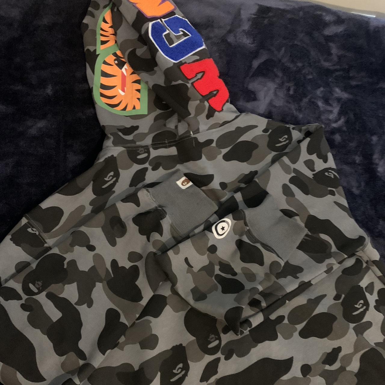 BAPE Grey and black hoodie like new - Depop