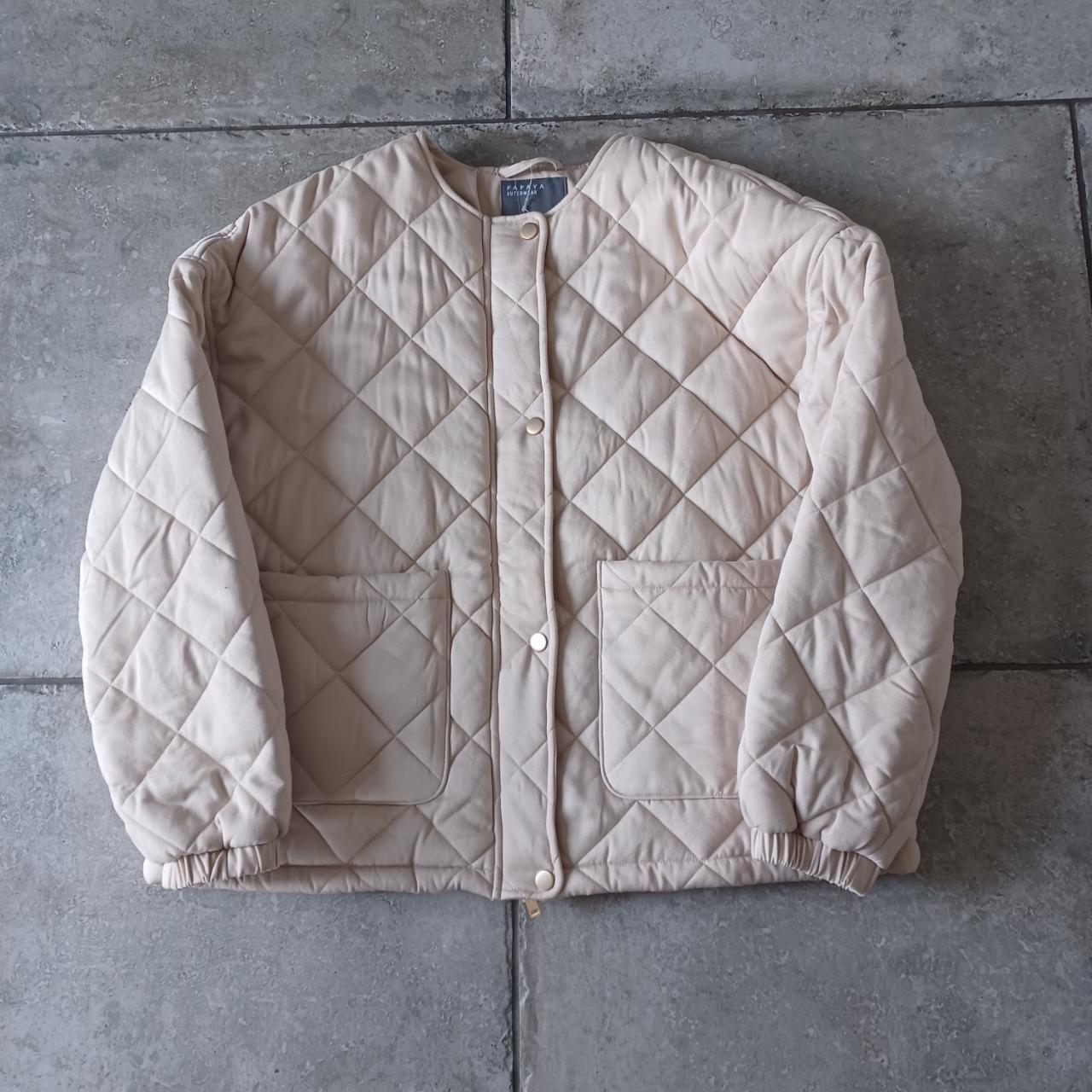 Womens Stone/Beige Quilted Jacket, size 16, from... Depop