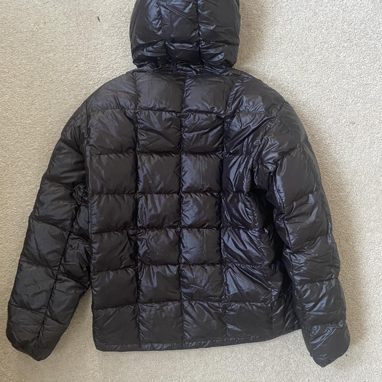 Square stitch hooded black montbell puffer Japanese... - Depop