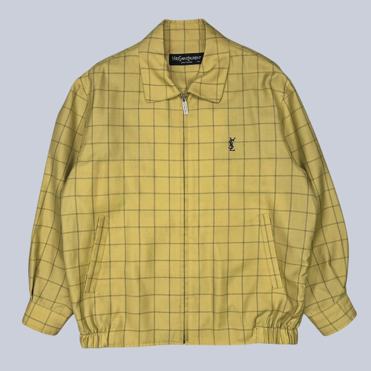 Yves Saint Laurent イエロー 襟チェックジップアップジャケット Vintage YSL Yves Saint Laurent Zip Up Jacket Size | Depop