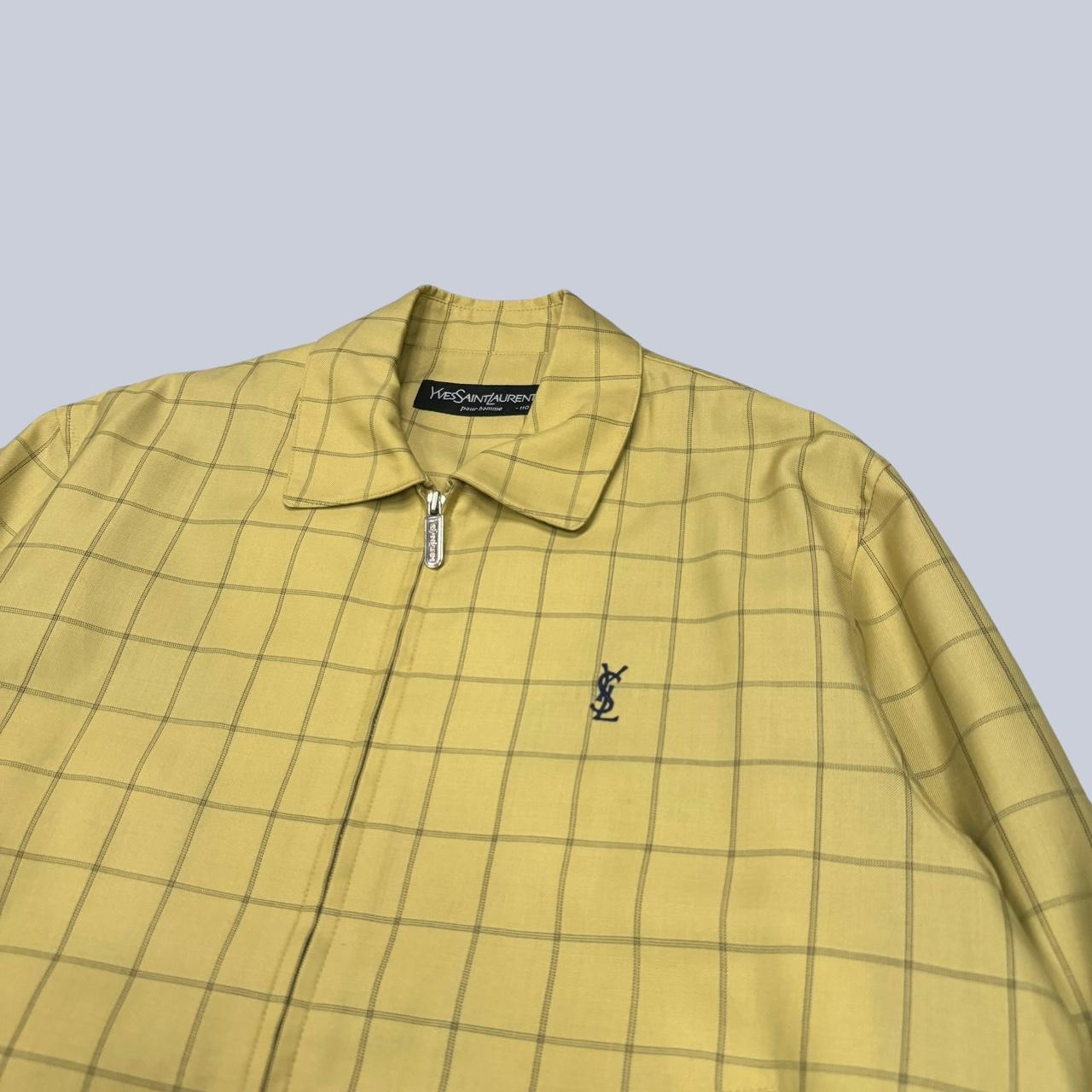 Yves Saint Laurent イエロー 襟チェックジップアップジャケット Vintage YSL Yves Saint Laurent Zip Up Jacket Size | Depop