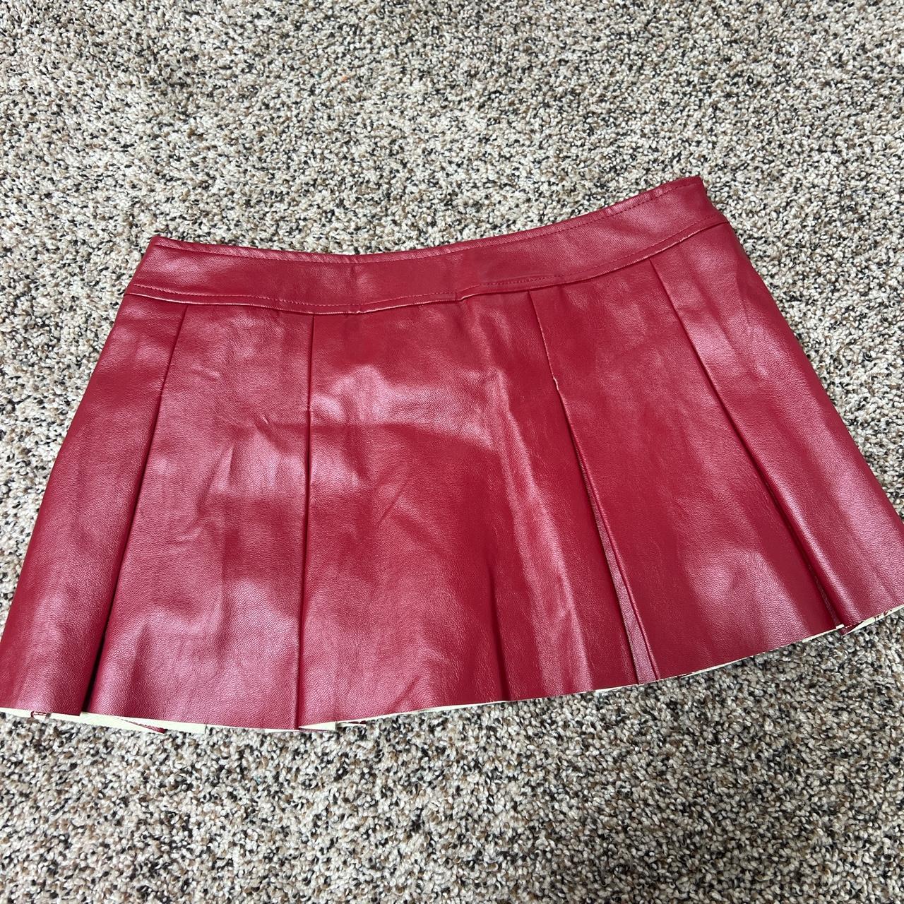 Red leather mini skirt with built-in shorts - Depop