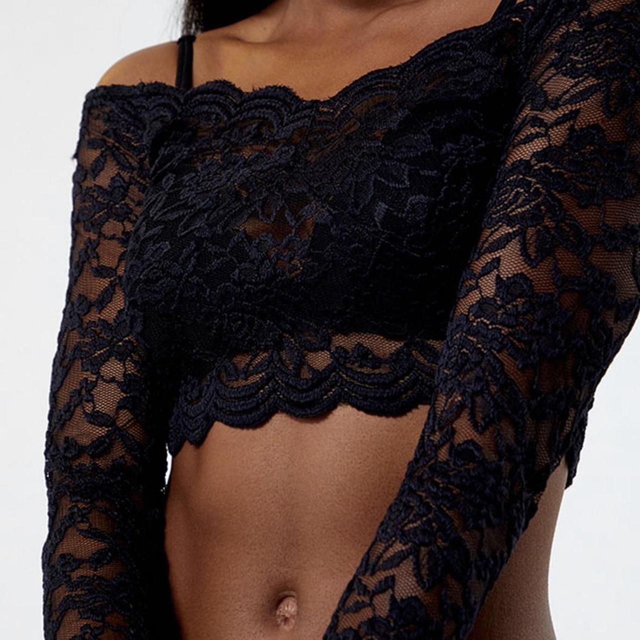 Kendall & Kylie Sheer Woven Lace Long Sleeve Top