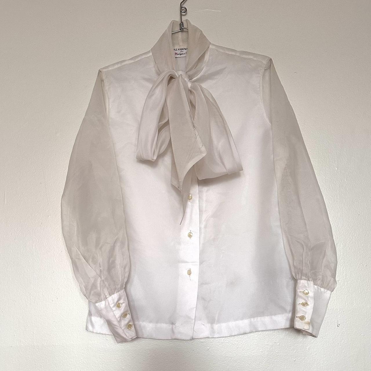 Vintage blouse with tie neckline. Opaque fabric on... - Depop