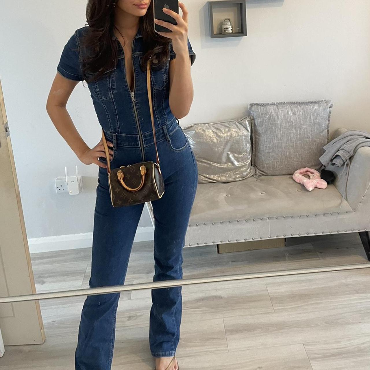 Pull and bear denim flared jumpsuit short sleeved... Depop