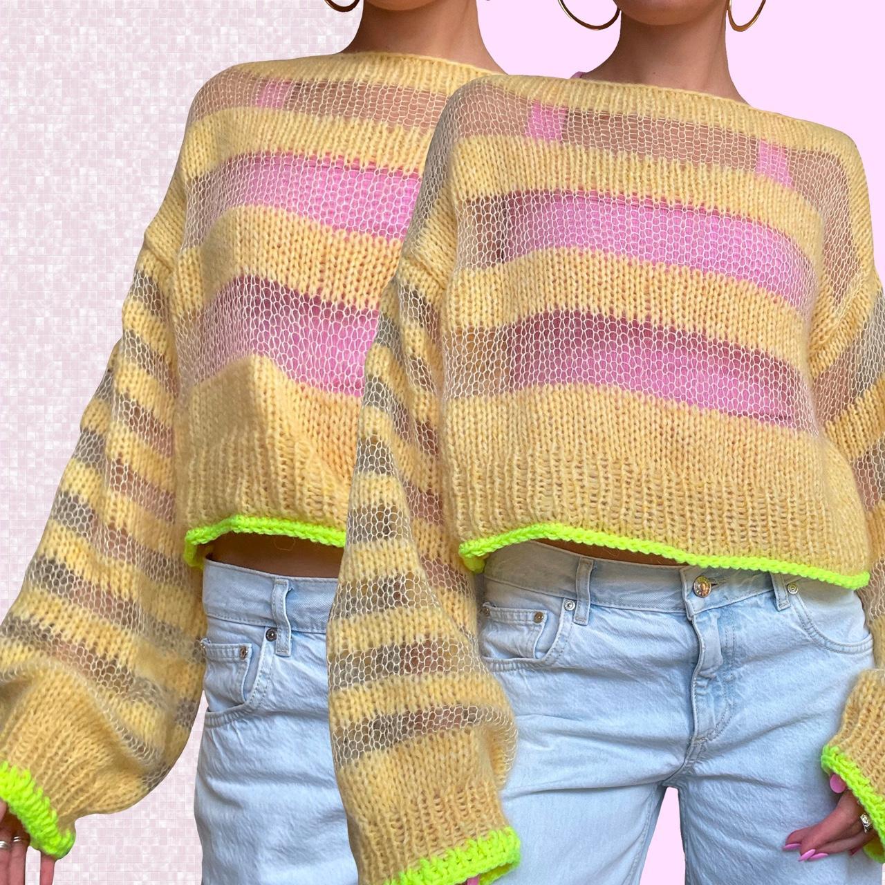 Yellow sheer stripe oversized jumper Mohair and... Depop