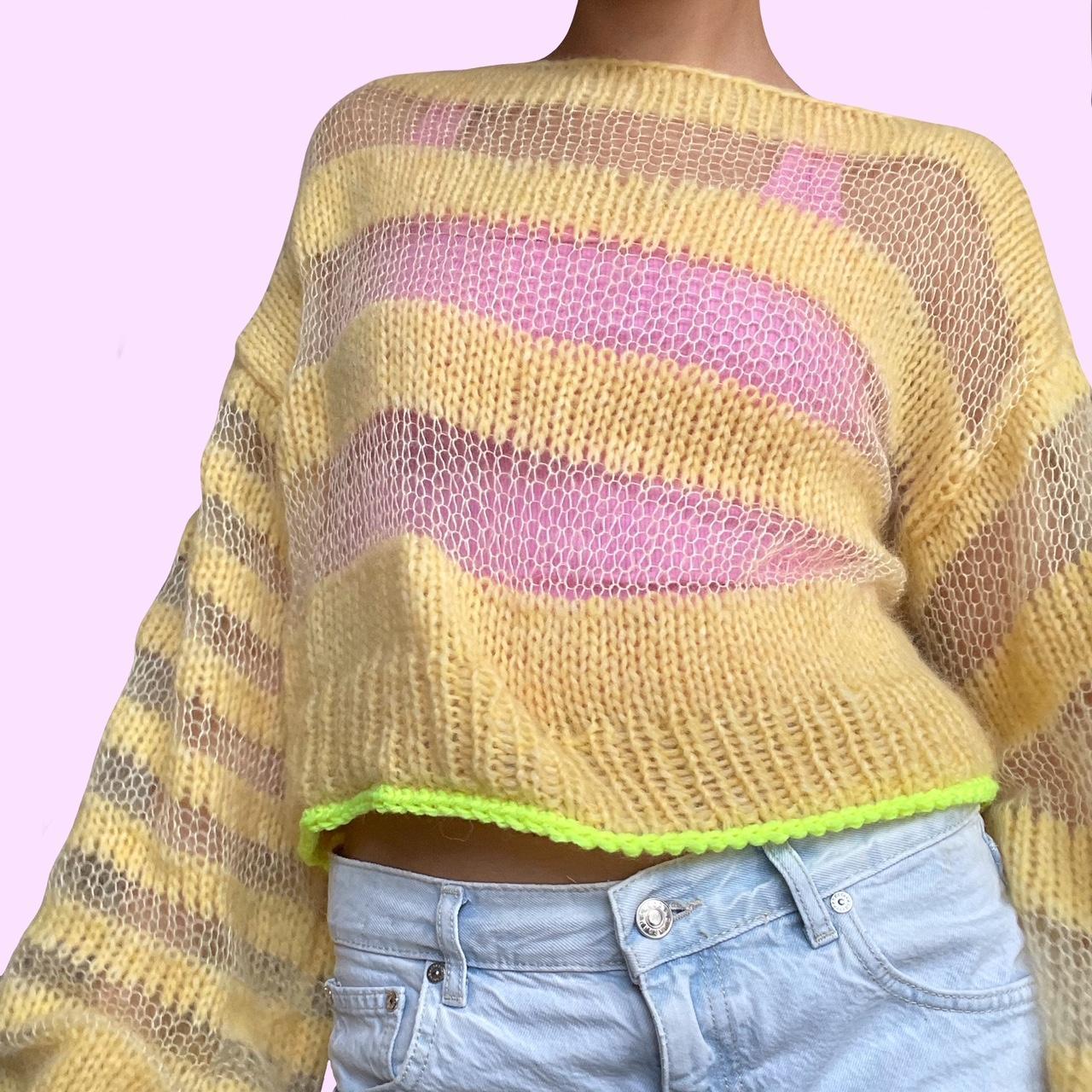 Yellow sheer stripe oversized jumper Mohair and... Depop