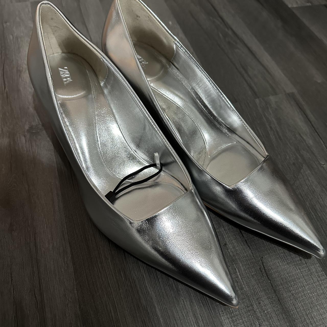 Zara silver kitten heels brand new, never worn... - Depop