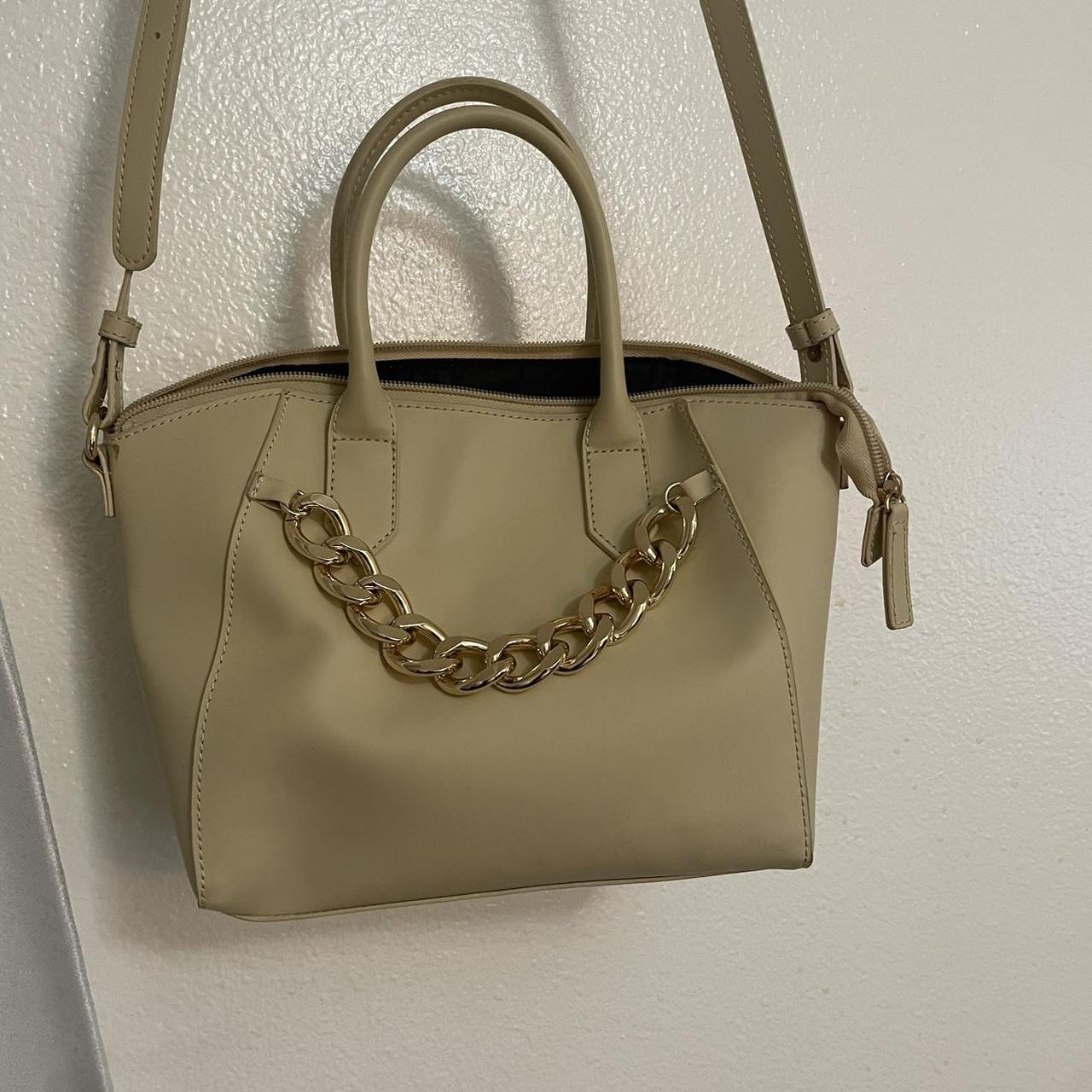 Cream top handle handbag with gold chain, cross body... Depop
