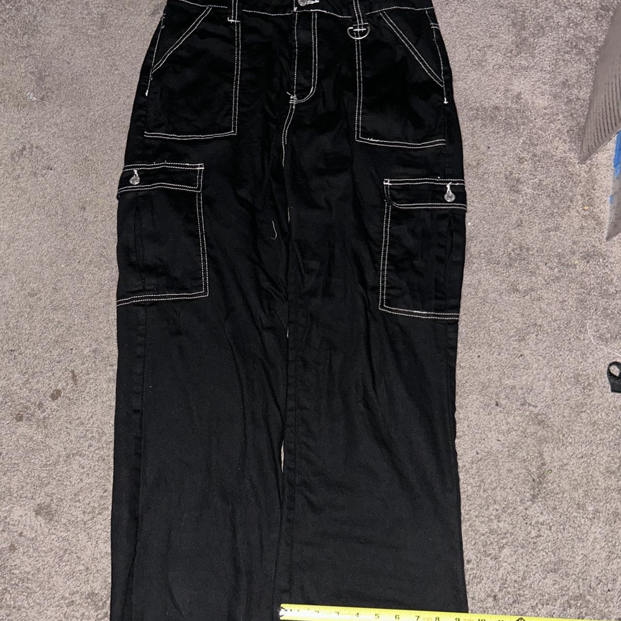 Baggy black cargo pants 33/33 cut to 33/30 with a... - Depop