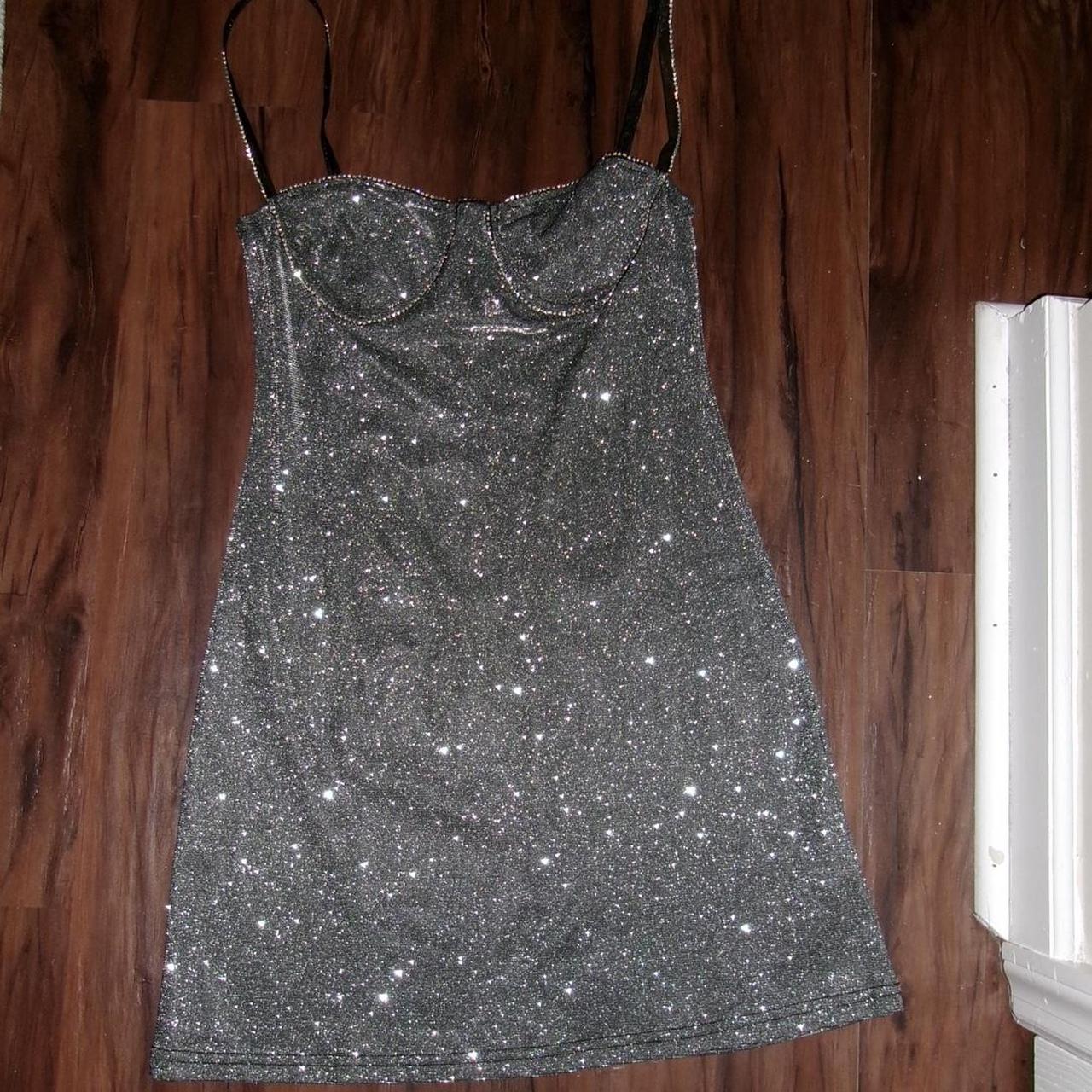 Glittery Grey Bodycon Mini Dress - Depop