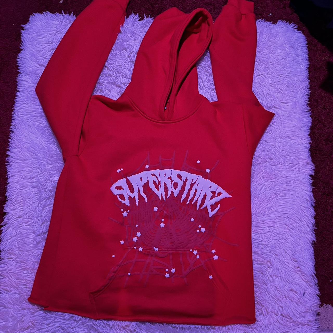 Red and White SUPERSTARZ Cropped Hoodie It is XXL... - Depop