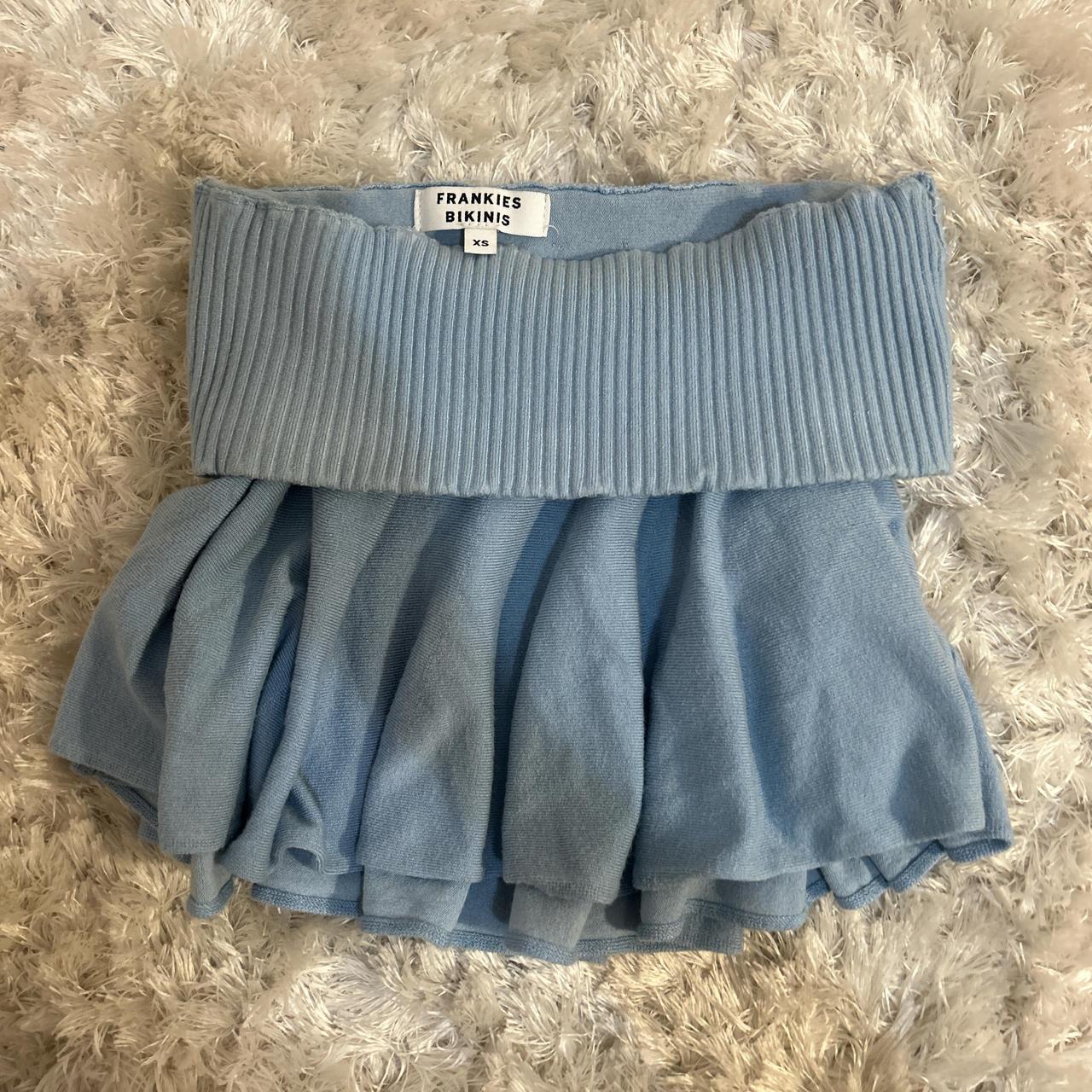 2000s Frankies Bikinis baby blue ribbed knit mini... - Depop