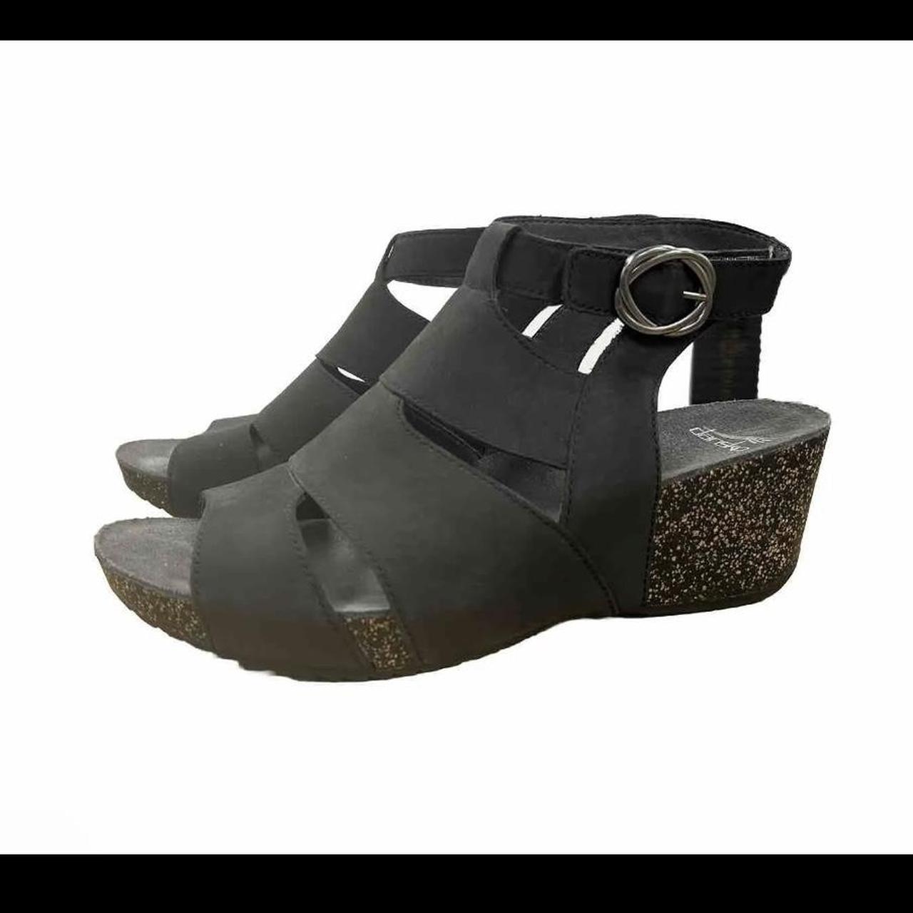 Dansko Sera Milled Nubuck Wedge Sandals Black Womens Depop