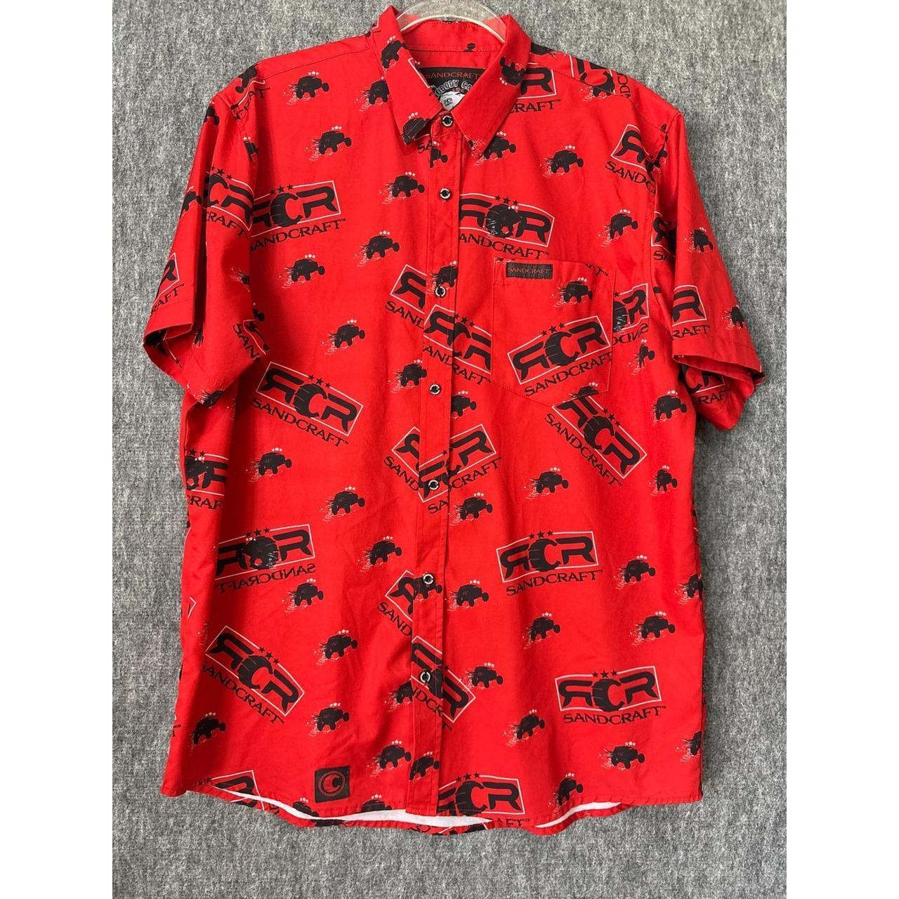 Sandqvist men's preloved red and black streetwear sportswear biker shirt