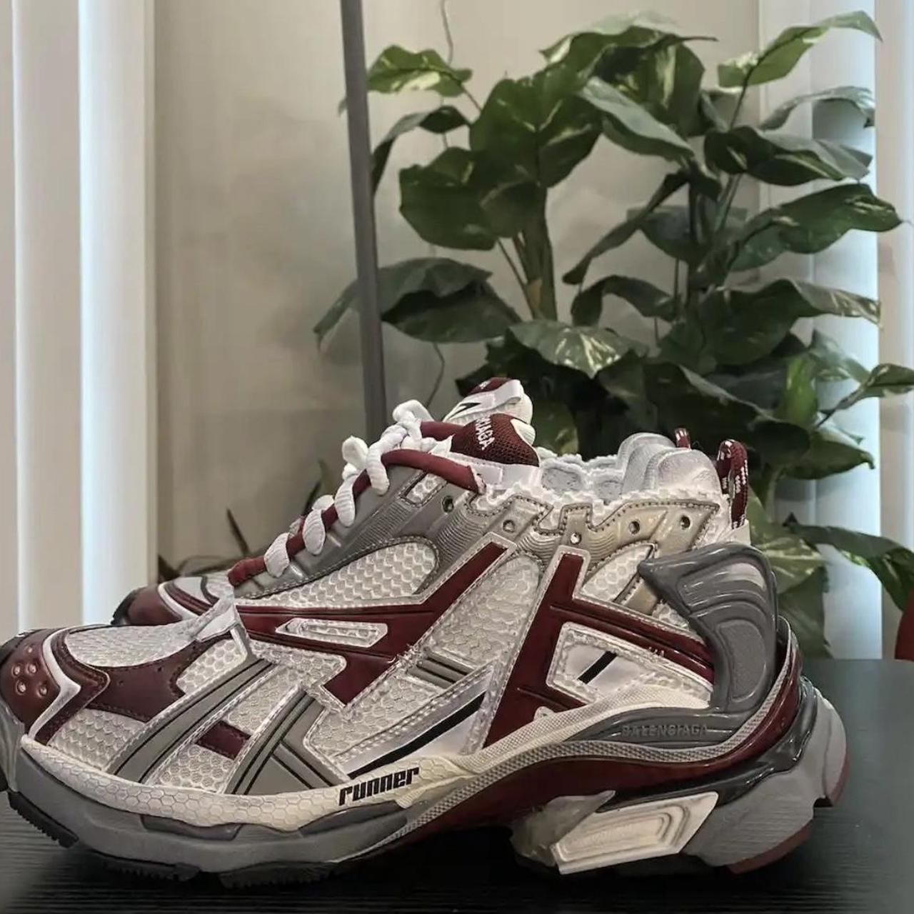 white and burgundy balenciaga track 2s never worn - Depop