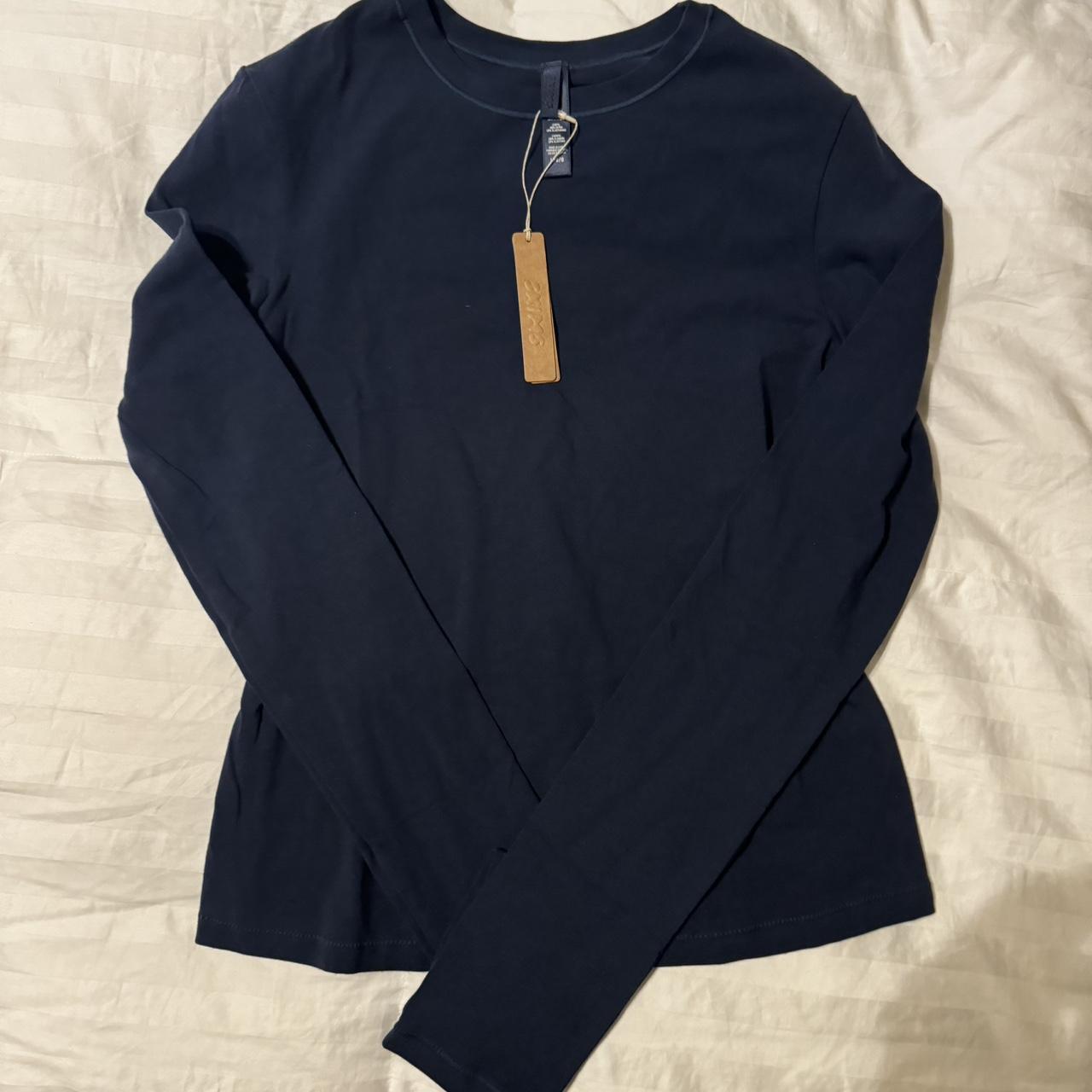 SKIMS Cotton Jersey Long Sleeve T-shirt L Navy - Depop