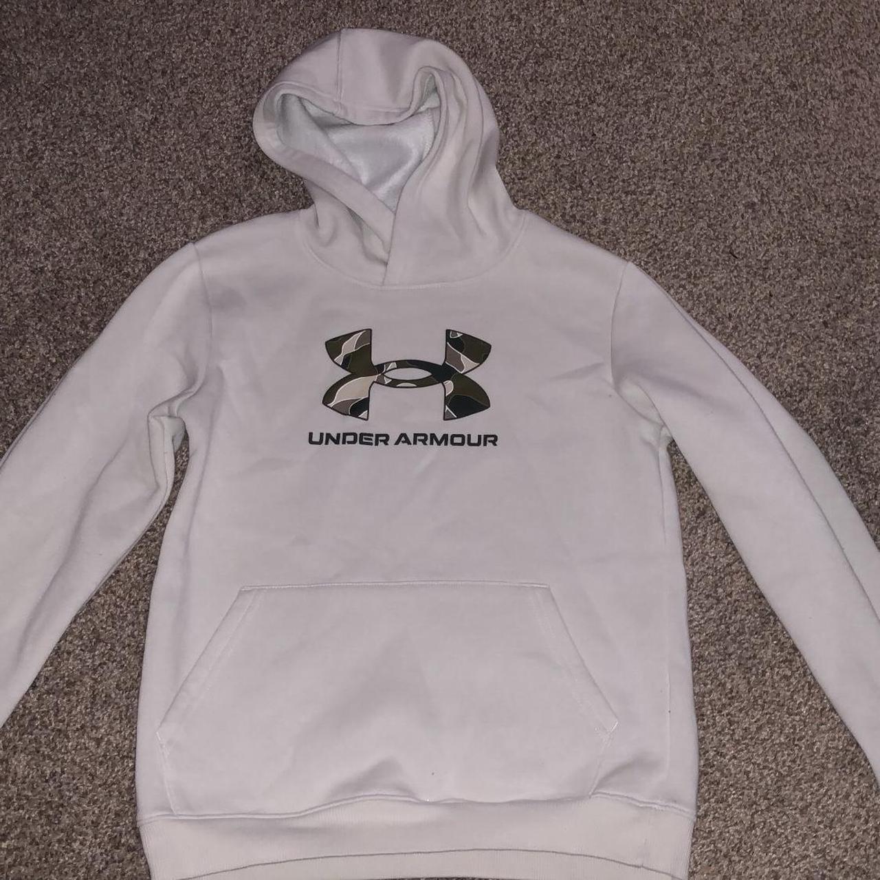 White and camo under armor hoodie, Size youth