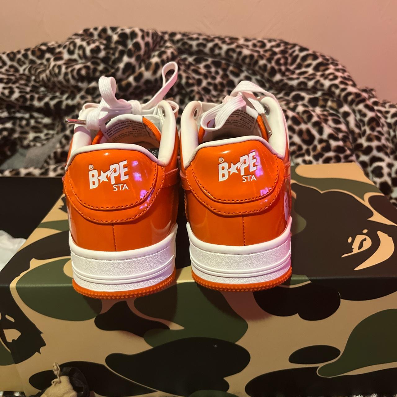 A Bathing Ape Bape Sta Patent Leather Orange White | | Depop