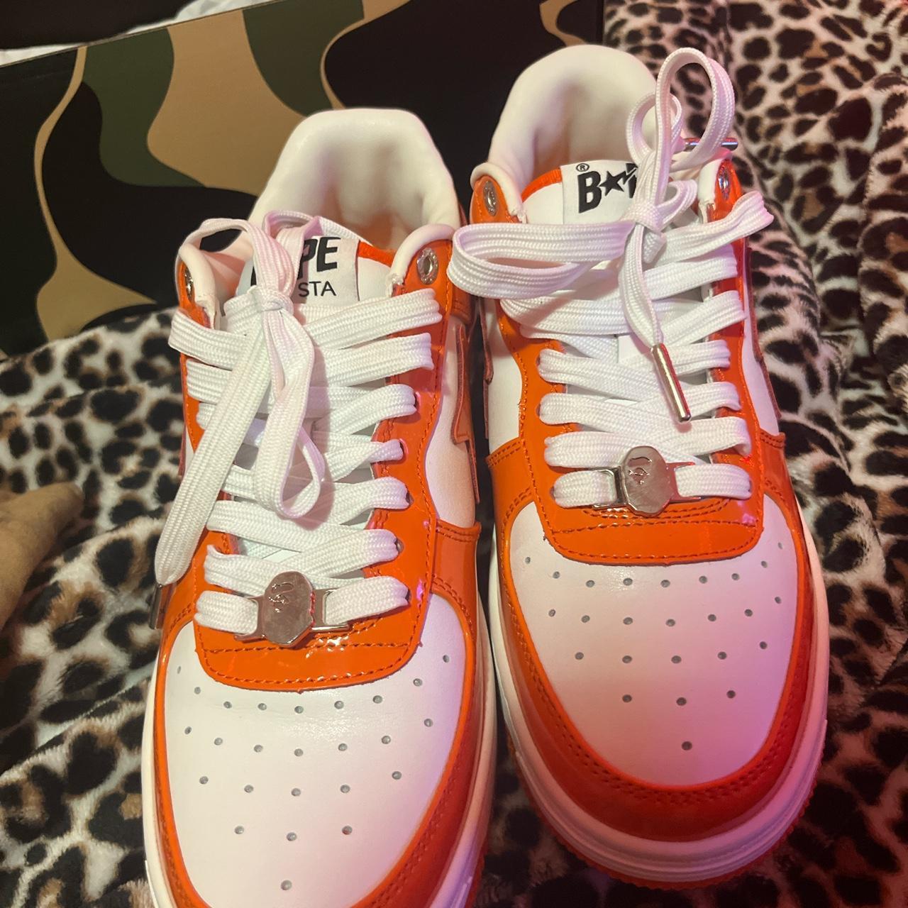 A Bathing Ape Bape Sta Patent Leather Orange White | | Depop