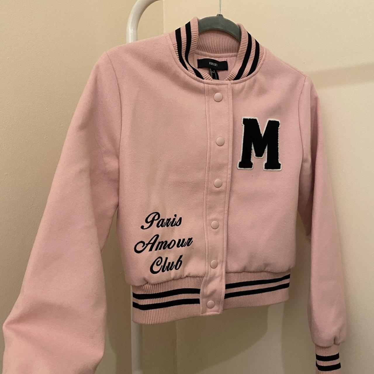 Pink letterman jacket forever 21 best sale