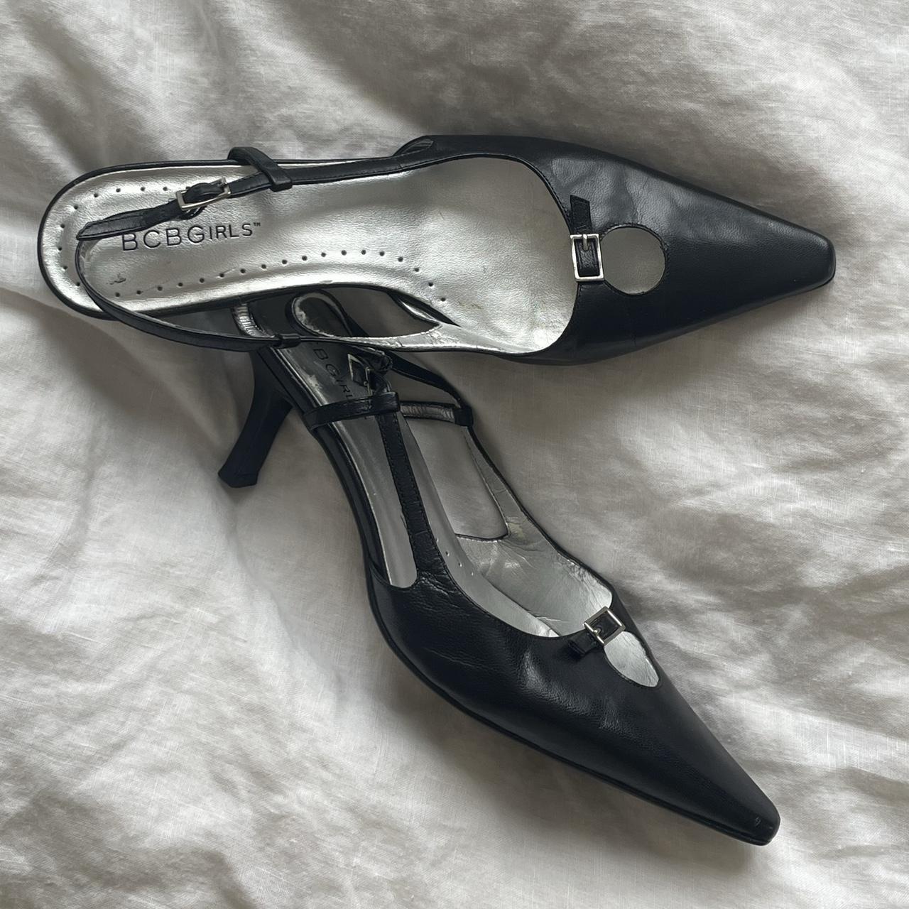 Vintage pointed toe kitten heels Black leather... - Depop
