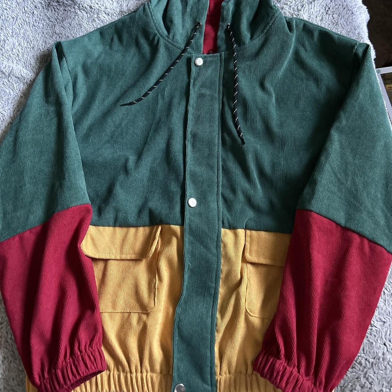 Green and red yellow corduroy jacket Depop